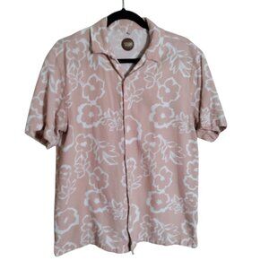 Common People Shirt Mens Size L‎ Pink Floral Print Button Up Short Sleeve